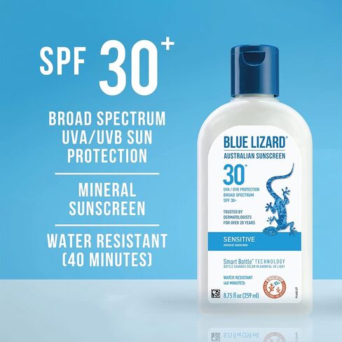 Blue Lizard SENSITIVE Mineral Sunscreen with Zinc Oxide, SPF 30+, Water Resistant, UVA/UVB Protection with Smart Bottle Technology - Fragrance Free, 8.75 oz. in Saudi Arabia