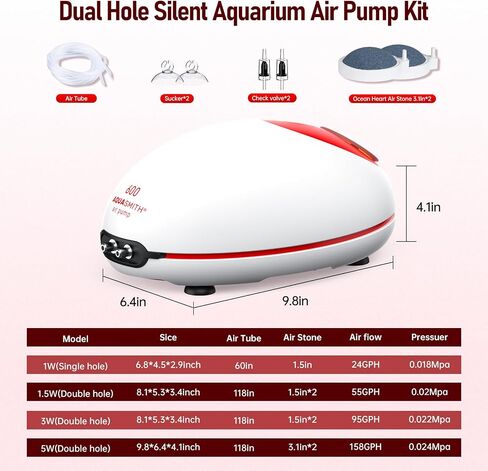 1w Ultra Quiet Aquarium Air Pump, Aquarium Aerator Adjustable Airflow, Single Hole Suitable for 20 to 40 GPH Fish Tank in Saudi Arabia