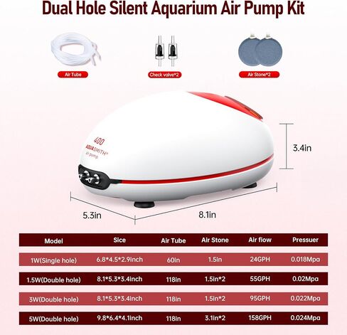1w Ultra Quiet Aquarium Air Pump, Aquarium Aerator Adjustable Airflow, Single Hole Suitable for 20 to 40 GPH Fish Tank in Saudi Arabia