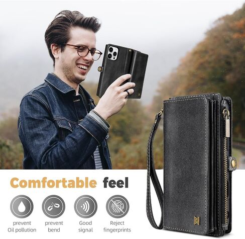 for iPhone 16 Pro Max Wallet Case(Holds Lipstick, Headphones, etc.),2-in-1 Multi-Functional Portable Magnetic Faux Leather Phone Case with RFID Blocking,Shoulder Strap and Wrist Strap(Black) in Kuwait