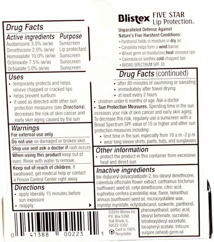 Blistex Five Star Lip Protection Lip Balm, 0.15 Ounce – Wind & Water-Resistant Lip Care, Broad Spectrum SPF 30 Sun Protection, Soothes Cold Chapped Lips, Hydrating Lip Treatment, Holds in Moisture in Saudi Arabia