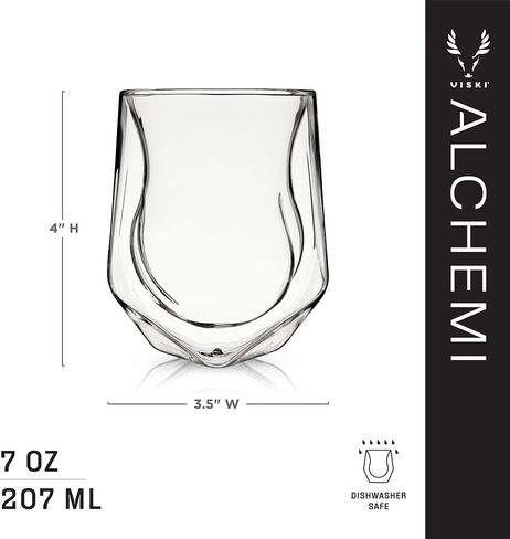 Viski Aerating Whiskey Tumbler, Whiskey Tasting Glass, Double Walled Snifter, Specialty Bourbon Tumbler, Clear Glass, Dishwasher Safe, 7 Oz, Set of 1 in Kuwait