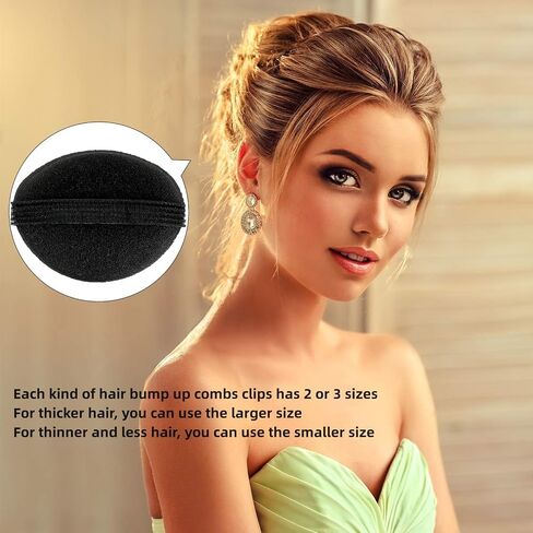 11 Pieces Sponge Volume Hair Bases Set Bump it Up Inserts Hair Styling Tools Bump Up Combs Clips Sponge Hair Bun Updo Accessories for Women Girl DIY Hairstyles (Black, Brown) in Saudi Arabia