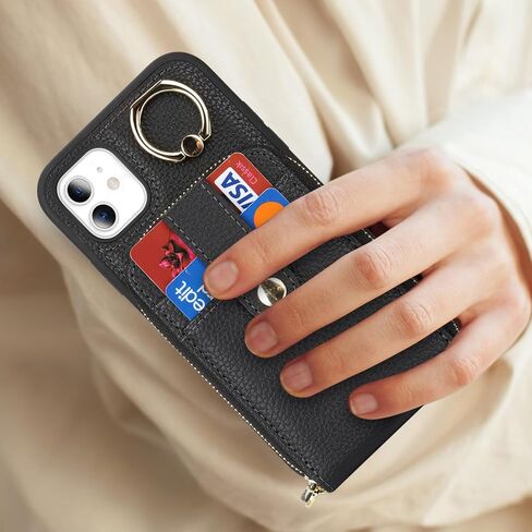 حافظة لهاتف آيفون 11 مع حامل بطاقة، حافظة محفظة آيفون 11 للنساء والرجال، حافظة هاتف جلدية بسحاب وحامل مع جيب للعملات المعدنية - أرجواني in Kuwait