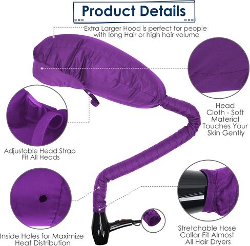 Bonnet Hood Hair Dryer Attachment: Upgraded Extra Large Adjustable Soft Dryer Caps - Easy to Use for Natural Curly Textured Hair Care Styling Fast Drying - Rose Gold in Saudi Arabia
