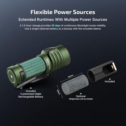 OLIGHT BatonTurbo EDC Rechargeable Handheld Flashlight, 1000 Lumens Compact LED and 510 Meters Long Throw Powerful Light, with Two-Way Clip and Landyard for Camping, Hiking and Home Use (OD Green) in Saudi Arabia