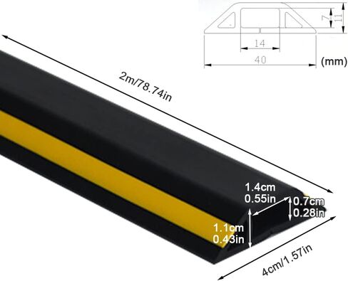 غطاء كابل أرضي بطول 2 متر، واقي كابل طاقة عملي ذاتي اللصق، أغطية أسلاك PVC ناعمة لإدارة الأسلاك للمكتب المنزلي (أسود وأصفر) in Kuwait