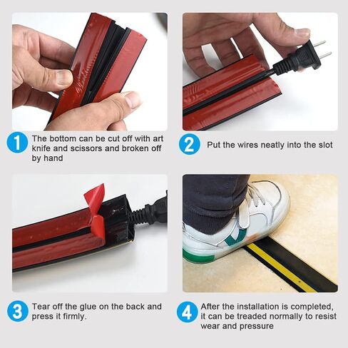غطاء كابل أرضي بطول 2 متر، واقي كابل طاقة عملي ذاتي اللصق، أغطية أسلاك PVC ناعمة لإدارة الأسلاك للمكتب المنزلي (أسود وأصفر) in Kuwait
