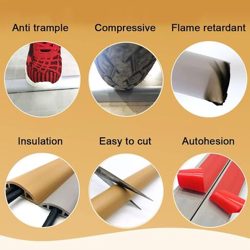 غطاء كابل أرضي بطول 2 متر، واقي كابل طاقة عملي ذاتي اللصق، أغطية أسلاك PVC ناعمة لإدارة الأسلاك للمكتب المنزلي (أسود وأصفر) in Kuwait