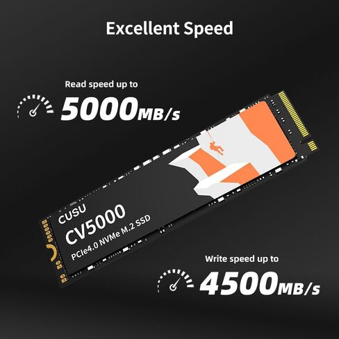 محرك الأقراص الصلبة الداخلي CUSU CV5000 SSD 2 تيرابايت PCIe Gen4x4 NVMe M.2 2280، سرعة قراءة تصل إلى 5000 ميجابايت/ثانية، مع ملصق تبريد، تخزين للكمبيوتر الشخصي وسطح المكتب وأجهزة الكمبيوتر المحمولة in Saudi Arabia