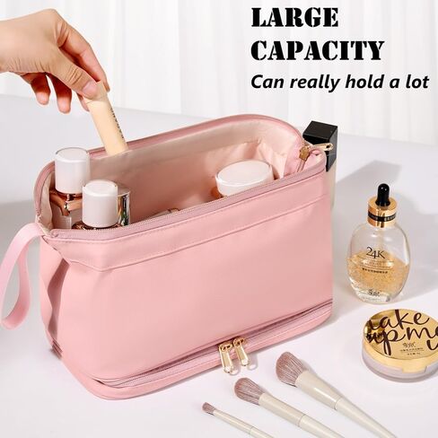حقيبة أدوات الزينة كبيرة للسفر للرجال والنساء، حقيبة تنظيم المكياج، مجموعة دوب، حقيبة مستحضرات تجميل معلقة مقاومة للماء لإكسسوارات أدوات الزينة (رمادي) in Kuwait