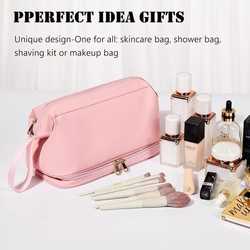 حقيبة أدوات الزينة كبيرة للسفر للرجال والنساء، حقيبة تنظيم المكياج، مجموعة دوب، حقيبة مستحضرات تجميل معلقة مقاومة للماء لإكسسوارات أدوات الزينة (رمادي) in Kuwait