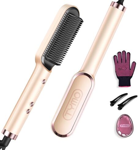 TYMO Ring Pink Hair Straightener Brush – Hair Straightening Iron with Built-in Comb, 20s Fast Heating & 5 Temp Settings & Anti-Scald, Perfect for Professional Salon at Home in Saudi Arabia