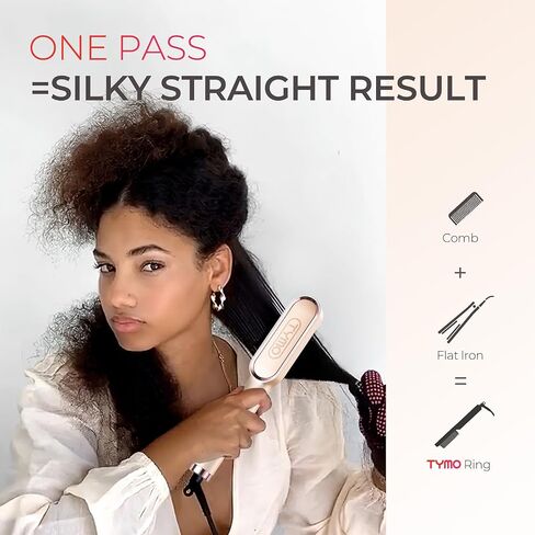 TYMO Ring Pink Hair Straightener Brush – Hair Straightening Iron with Built-in Comb, 20s Fast Heating & 5 Temp Settings & Anti-Scald, Perfect for Professional Salon at Home in Saudi Arabia