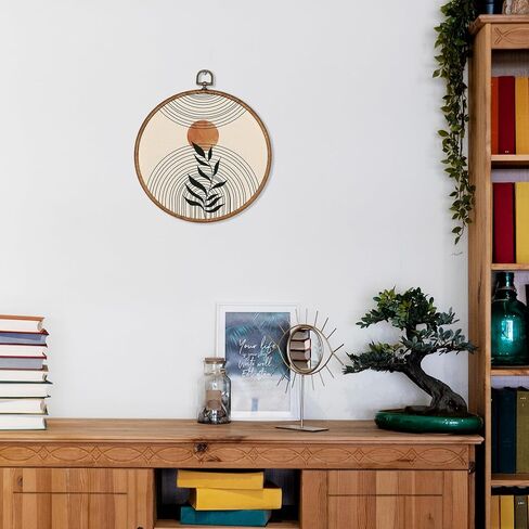 ksdut boho الشمس الصبار الصحراء جدار الفن ديكور - منتصف القرن الديكور الحديث النسيج جدار الفن قماش الإطار شنقا المطبوعات، الحد الأدنى محايدة جولة جدار الفن ديكور للمنزل غرفة نوم ديكورات 8 "x8" in Kuwait