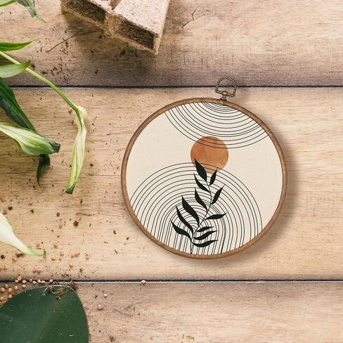 ksdut boho الشمس الصبار الصحراء جدار الفن ديكور - منتصف القرن الديكور الحديث النسيج جدار الفن قماش الإطار شنقا المطبوعات، الحد الأدنى محايدة جولة جدار الفن ديكور للمنزل غرفة نوم ديكورات 8 "x8" in Kuwait