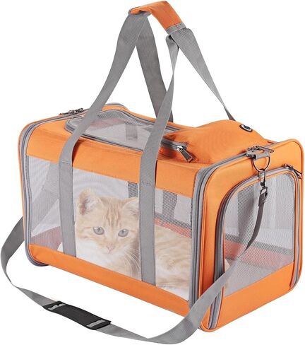 Cat Carrier Dog Carrier Airline Approved Pet Carrier Pet Travel Bag with Breathable Honeycomb Board Soft Cat Travel Carrier Removable Support Board for Car Trips,Air Travel,Vet Visits Orange in Saudi Arabia