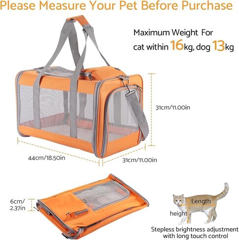 Cat Carrier Dog Carrier Airline Approved Pet Carrier Pet Travel Bag with Breathable Honeycomb Board Soft Cat Travel Carrier Removable Support Board for Car Trips,Air Travel,Vet Visits Orange in Saudi Arabia