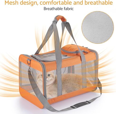 Cat Carrier Dog Carrier Airline Approved Pet Carrier Pet Travel Bag with Breathable Honeycomb Board Soft Cat Travel Carrier Removable Support Board for Car Trips,Air Travel,Vet Visits Orange in Saudi Arabia