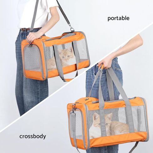Cat Carrier Dog Carrier Airline Approved Pet Carrier Pet Travel Bag with Breathable Honeycomb Board Soft Cat Travel Carrier Removable Support Board for Car Trips,Air Travel,Vet Visits Orange in Saudi Arabia