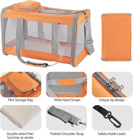 Cat Carrier Dog Carrier Airline Approved Pet Carrier Pet Travel Bag with Breathable Honeycomb Board Soft Cat Travel Carrier Removable Support Board for Car Trips,Air Travel,Vet Visits Orange in Saudi Arabia