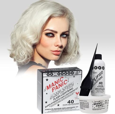 MANIC PANIC Flash Lightning Hair Bleach Kit - 40 Volume Developer + Bleach Powder Hair Lightener For Dark Hair + Lifting up to Seven Levels - Vegan And Cruelty Free in Saudi Arabia