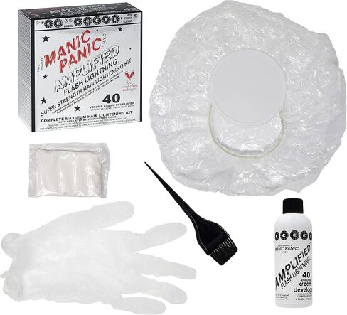 MANIC PANIC Flash Lightning Hair Bleach Kit - 40 Volume Developer + Bleach Powder Hair Lightener For Dark Hair + Lifting up to Seven Levels - Vegan And Cruelty Free in Saudi Arabia