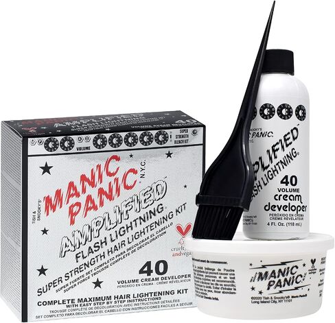 MANIC PANIC Flash Lightning Hair Bleach Kit - 40 Volume Developer + Bleach Powder Hair Lightener For Dark Hair + Lifting up to Seven Levels - Vegan And Cruelty Free in Saudi Arabia