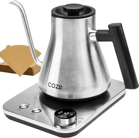 غلاية كهربائية COZII Gooseneck، 5 إعدادات مسبقة و±1⁄4 تحكم في درجة الحرارة 1200 وات غلاية مياه سريعة التسخين للقهوة/الشاي، تحافظ على الدفء لمدة 24 ساعة، إيقاف تلقائي للصب فوق غلاية مع 50 قطعة فلتر قهوة، 0.9 لتر فضي in Saudi Arabia