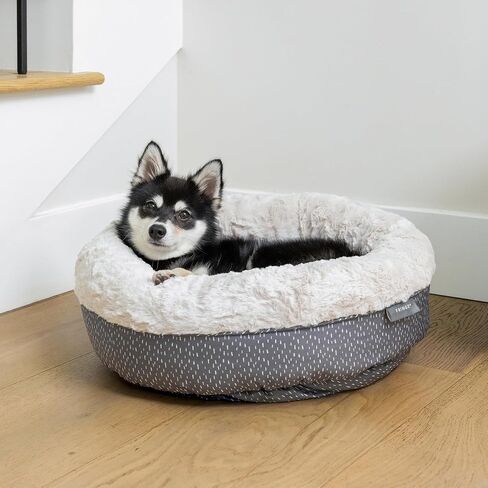 Fringe Studio Dot Paw Charcoal Small Circle Pet Bed 18"- Poly Filled with Faux Fur Interior - Machine Washable in Saudi Arabia