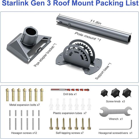 حامل Starlink Gen 3، مجموعة تركيب Starlink قابلة للتعديل 180 درجة، حامل سقف Starlink المحوري شديد التحمل، حامل عمود Starlink للجيل 3، حامل Starlink مع محول أنابيب Starlink Gen 3 in Saudi Arabia