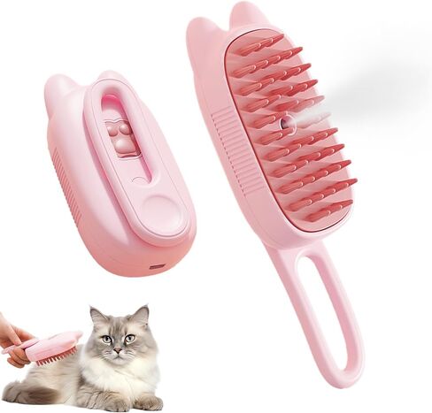 Cat Steam Brush for Shedding, 3 in 1 Pet Steam Brush, Silicone Massage Grooming Brushes for Long or Short Haired Dogs Cats, Removes Static Flying Hair, Water Cat Brush for Furry Pet(Beige) in Saudi Arabia