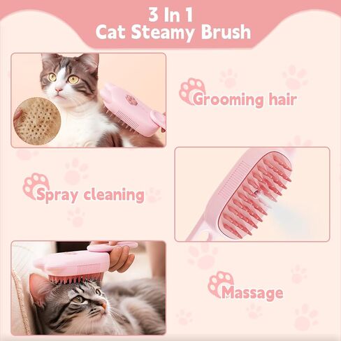 Cat Steam Brush for Shedding, 3 in 1 Pet Steam Brush, Silicone Massage Grooming Brushes for Long or Short Haired Dogs Cats, Removes Static Flying Hair, Water Cat Brush for Furry Pet(Beige) in Saudi Arabia