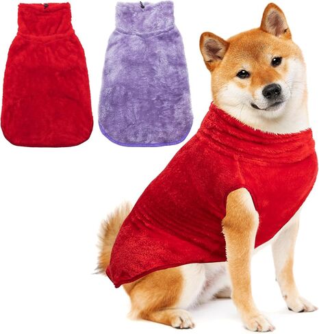 Dog Jacket for Cold Weather, 2 Pack Cozy Winter Warm Turtleneck Dog Coat Clothes for Large Meidum Small Dogs, Fleece Adjustable Pullover Dog Vest Sweater (M-XXL) in Saudi Arabia