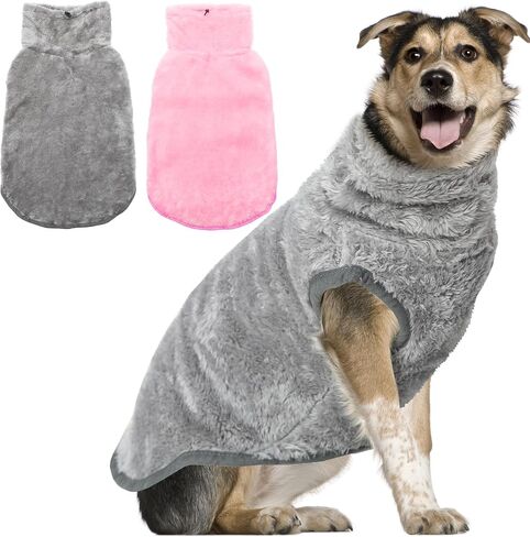 Dog Jacket for Cold Weather, 2 Pack Cozy Winter Warm Turtleneck Dog Coat Clothes for Large Meidum Small Dogs, Fleece Adjustable Pullover Dog Vest Sweater (M-XXL) in Saudi Arabia
