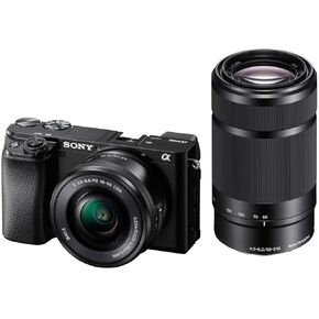 Sony Alpha a6100 Mirrorless Interchangeable Lens Compact APS-C 4K Digital Camera with 16-50mm and 55-210mm Zoom Lenses, Black - Bundle with Speedlight