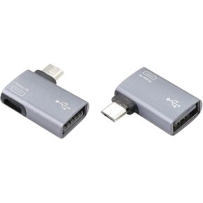 RIIEYOCA 90 Degree Left and Right Angle Micro USB to USB OTG Adapter, Micro USB Male to USB 2.0 Female Adapter with Micro USB Power Port (Powers USB 2.0 peripherals)
