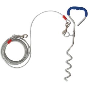 Petmate Easyturn 18 Inch Spiral Stake Dog Tie Out With 20 Foot Cable; For Dogs Up To 100 Pounds, Blue Comfort Power Handle For Secure Installation Into Ground in Kuwait