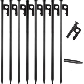 CYEAH 24 Pcs Tent Stakes, Heavy Duty 8 inch Steel Tent Pegs, Forged Steel Tent Stakes Heavy Duty, Metal Tent Pegs for Camping, Metal Stakes for Tent Used on Rocks, Snowfield and Grassland