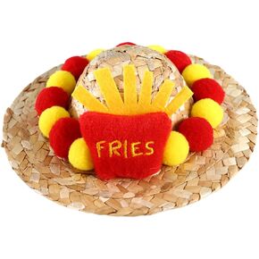 LUOZZY Pet Costume Hat Adjustable French Fries Hat Cat Dog Summer Woven Hat Photo Props Pet Party Favors - M Size