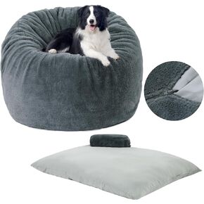 MABOZOO 2-in-1 Dog Bean Bag Bed, Soft Convertible Beanbag Chair for Dogs, Variable Shape from Bean Bag to Mattress with Washable Cover, Chair Folds from Dog Bean Bag(23.6x23.6x18.5 inch)