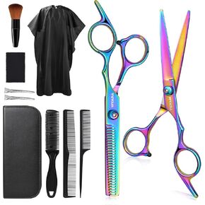 Hair Cutting Scissors Kits, 11Pcs Professional Haircut Scissors Kit with Comb, Clips, Cape, New Craftsmanship Stainless Steel Hairdressing Thinning Shears Set for Barber, Salon, Home (multicolour01)