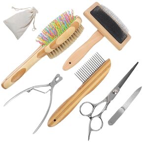 Dog Grooming Brush Kit,Deshedding Dog Brush for Shedding Short Hair Dogs with Pet Nail Clipper and File, Two Sided Pet Brushes for Dogs Removing Dirt & Loose Hair(7PCS) GREEN