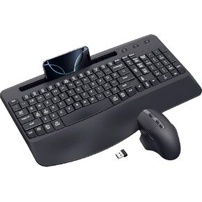 Wireless Keyboard and Mouse Combo, VEILZOR 2.4G Full-Sized Wireless Ergonomic Keyboard with Wrist Rest and 4 Level DPI Adjustable Wireless Silent Mouse for Windows, Mac, Computer, PC