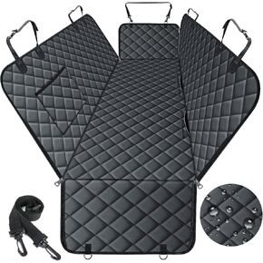 Dog Car Seat Cover, Durable Dog Seat Cover for Back Seat, Waterproof Scratch Proof Nonslip Dog Hammock, Pet Back Seat Covers Pocket for Cars SUVs and Trucks- L, Khaki/Black