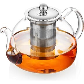 40oz Glass Teapot with Infuser, Stove Top& Microwave Safe Borosilicate Glass Kettle, Tea Pot Blooming and Loose Leaf Tea Maker Tea Brewer for Camping, Travel