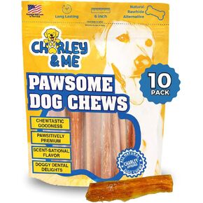 CHARLEY & ME Beef Tendons for Dogs, 100% Natural Beef Puppy Treats, Long-Lasting Dog Chew Toy for Aggressive Chewers - Nutritious Joint Support for Dogs - 6 Inches (Pack of 10)