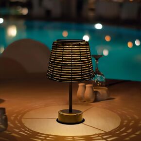 Solar Table Lamps for Outside,Handmade Rattan Woven LED Desk Outdoor Lamp Waterproof Boho Decoration for Garden,Yard,Patio,Porch,Trees,Lawn,Pathway(Austin Natural Brown)