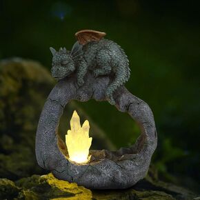 Decor Solar Dragon Statue for Garden Outdoor Sculptures with Solar LED Lights Handmade Waterproof Resin Dinosaur Outdoor Patio Lawn Sculpture Perfect Christmas