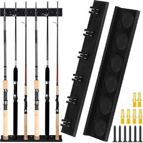 Wall Mounted Fishing Rod Holder Wooden Vertical Fishing Rod Rack Fishing Pole Holders for Garage Holds up to 6 Rods Fishing Gear Storage Organizer Gifts for Dad Grandpa(Bamboo Wood Color)